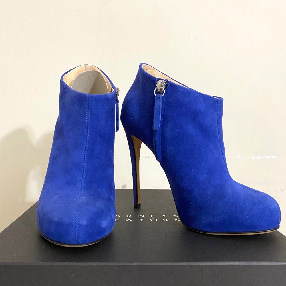 NWT Barneys New York Blue Suede High Heel Booties